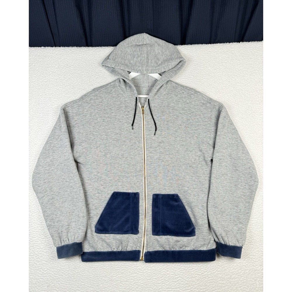 Vintage 70's Full Zip Gray Blank Hoodie Blue Pockets- Talon Zipper Women 's L/XL